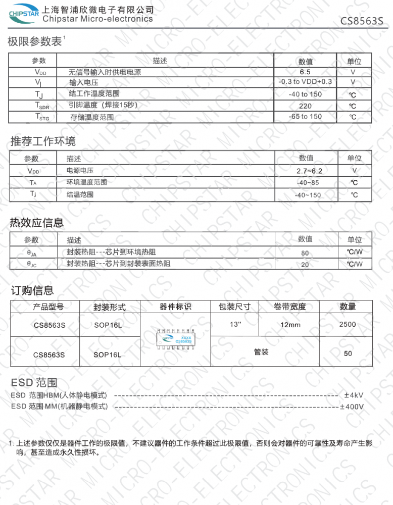CS8563 SOP16L 4.5Wx2,双通道带立体声耳机模式D类音频放大器
